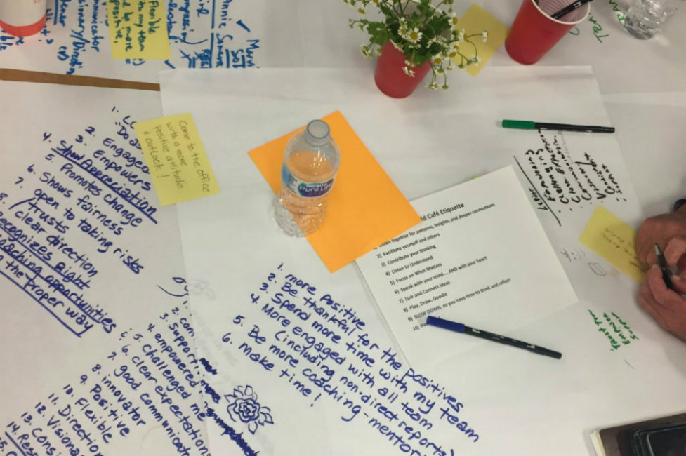 Linda Denton, speaker - flip charts on tables